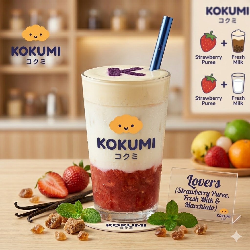 Lovers – Strawberry puree dengan fresh milk dan macchiato